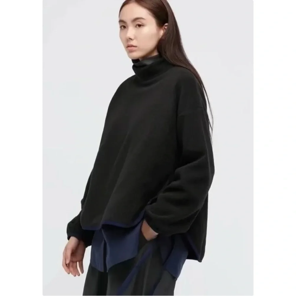 White Mountaineering x Uniqlo Beige Mock Neck Loose Fit Fleece Pullover Sweater - Picture 5 of 7